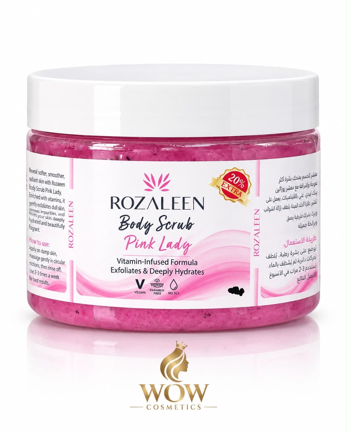 Rozaleen Body Scrub – Pink Lady، مقشر جسم بتركيبة غنية بالفيتامينات.