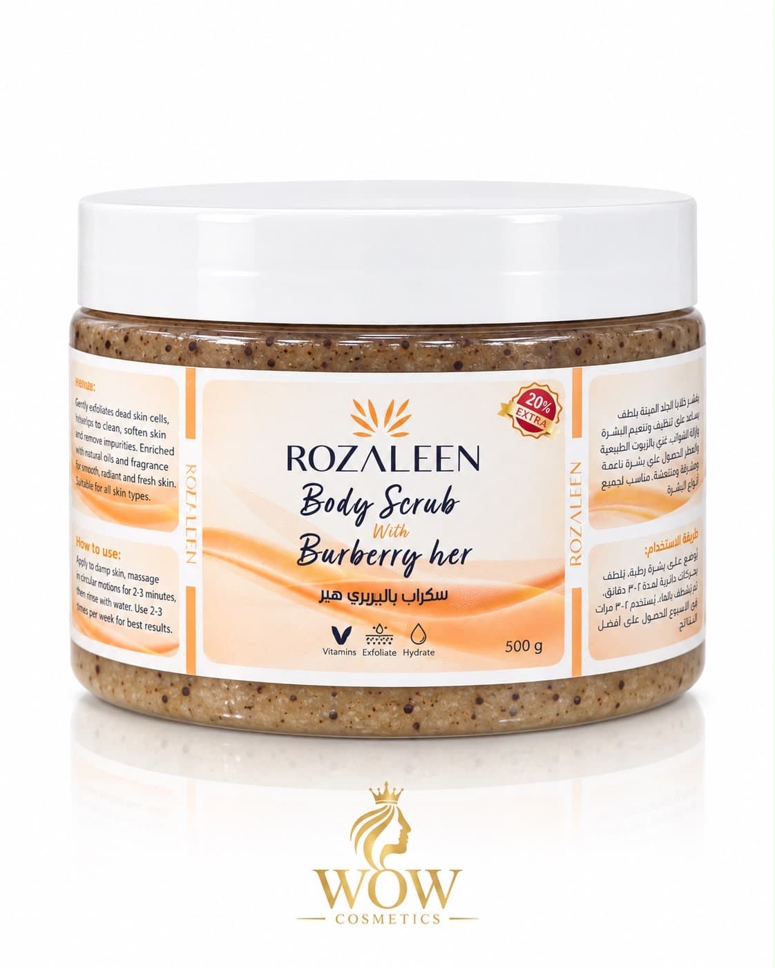 Rozaleen Body Scrub – Burberry Her بحجم 500 غرام. مقشر الجسم